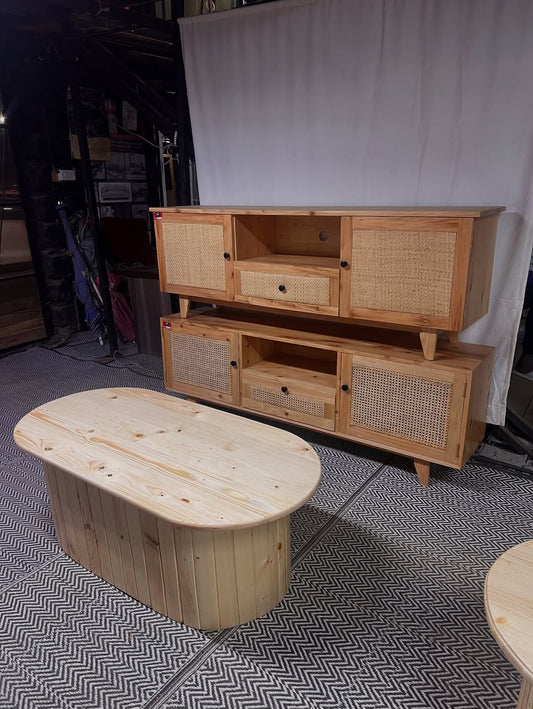 Maasai Woven Ground – 'Enkátá Oltau' (Gathering Ground) – Slatted Table & Rattan Cabinet Ritual Ensemble.
