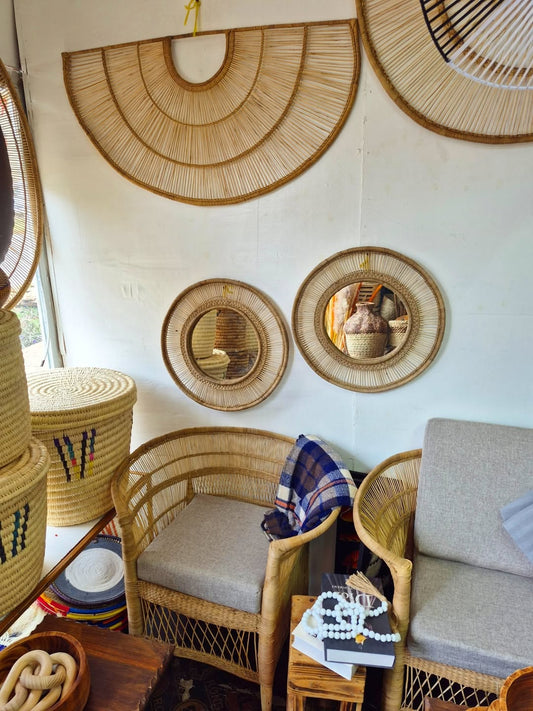 Rattan Lounge Ensemble with Woven Wall Art - Circle of Comfort & Culture – Enkito e Naramat (Step of Stillness).