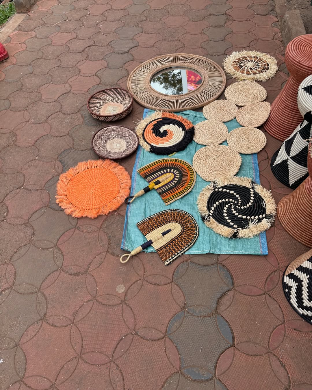 Artisan Mat, Fan & Basket Ensemble - Circle of Pattern & Presence – Enkito e Emayian (Step of Celebration).