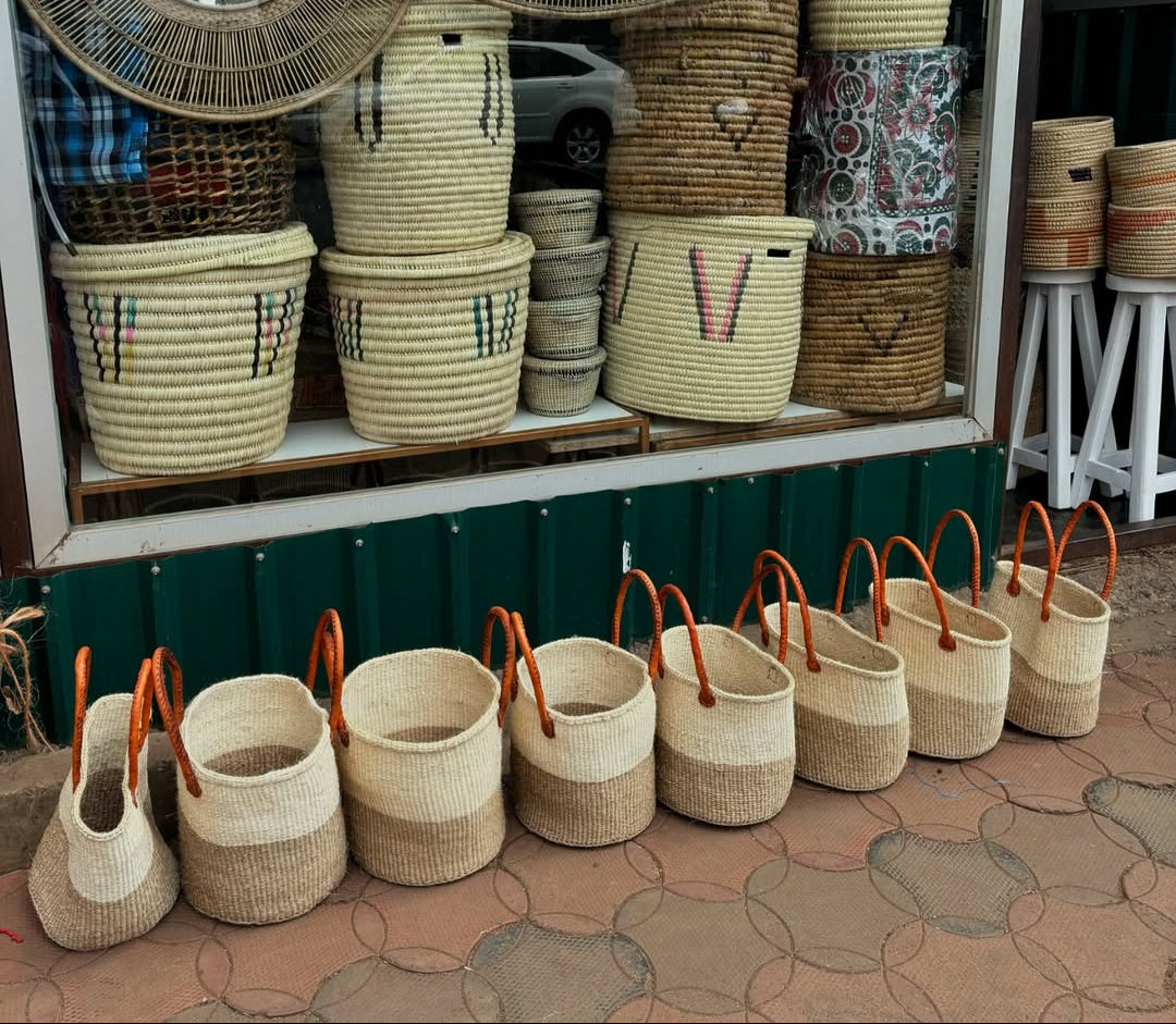 Orange-Handled Basket Ensemble with Vertical Shelf Display - Circle of Rhythm & Reach – Enkito e Emayian (Step of Celebration).