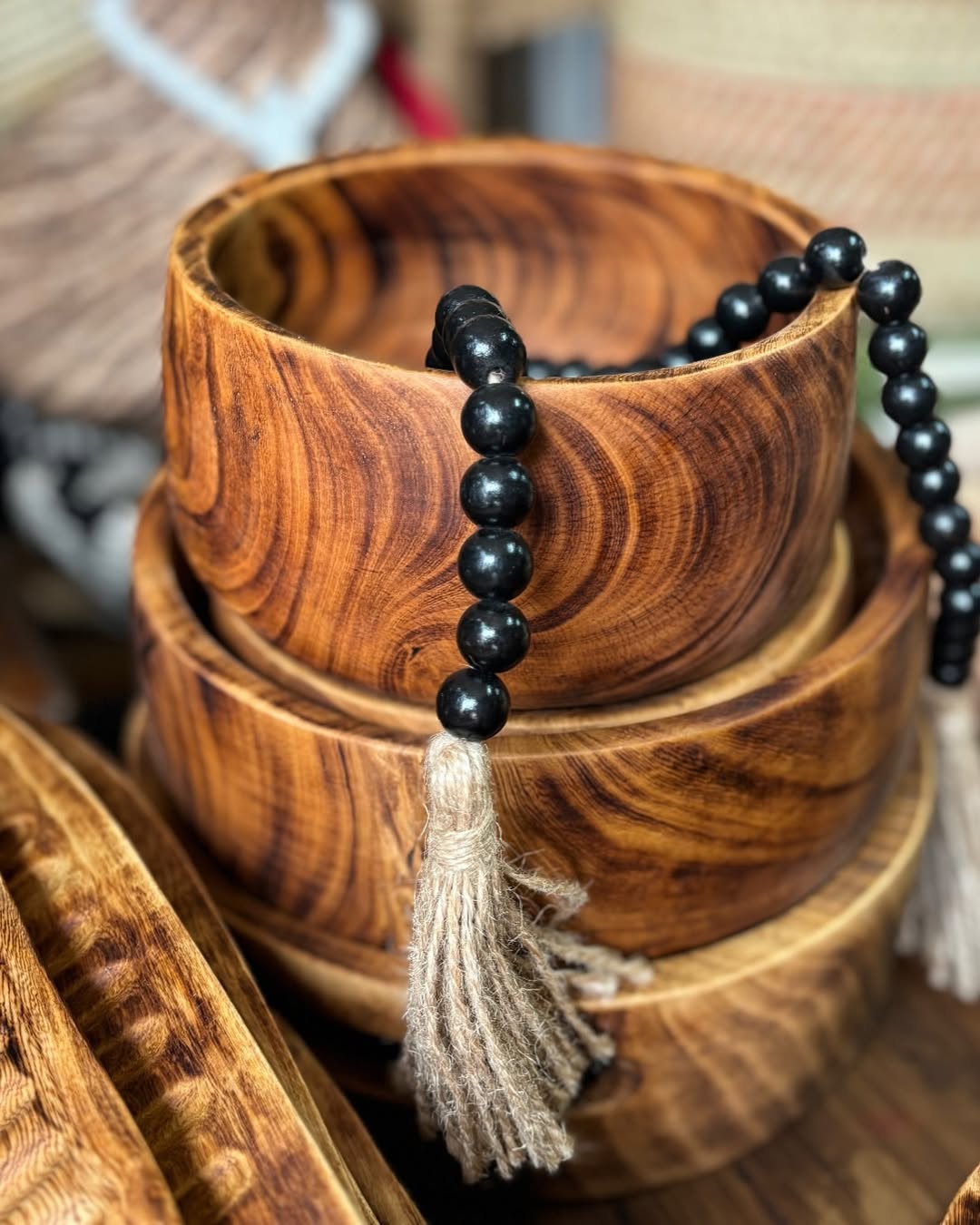 Nested Wooden Bowls with Beaded Mala - Circle of Reflection & Ritual – Enkito e Naramat (Step of Stillness).