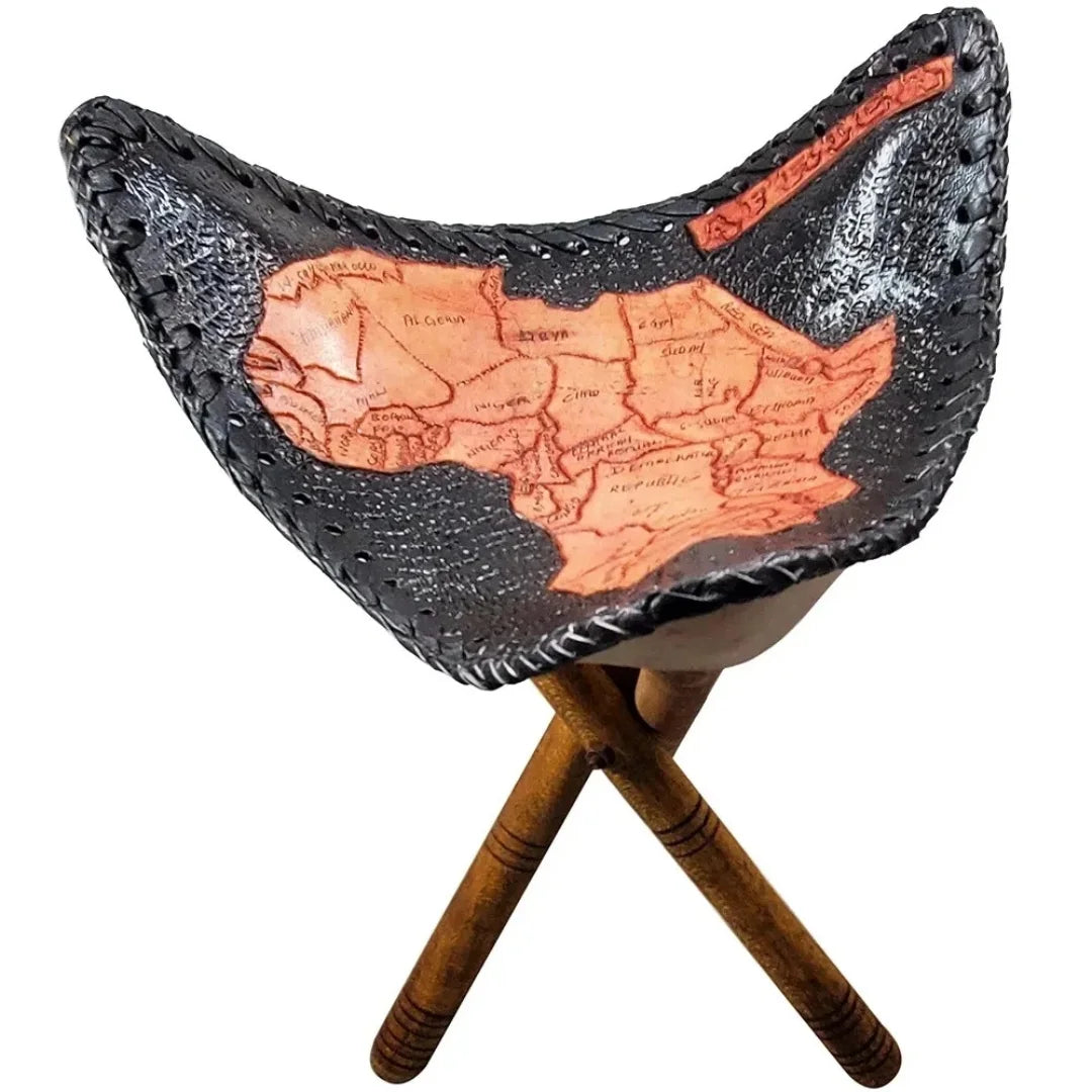 AFRICA MAP STOOL – Leather Seat with Cultural Cartography.