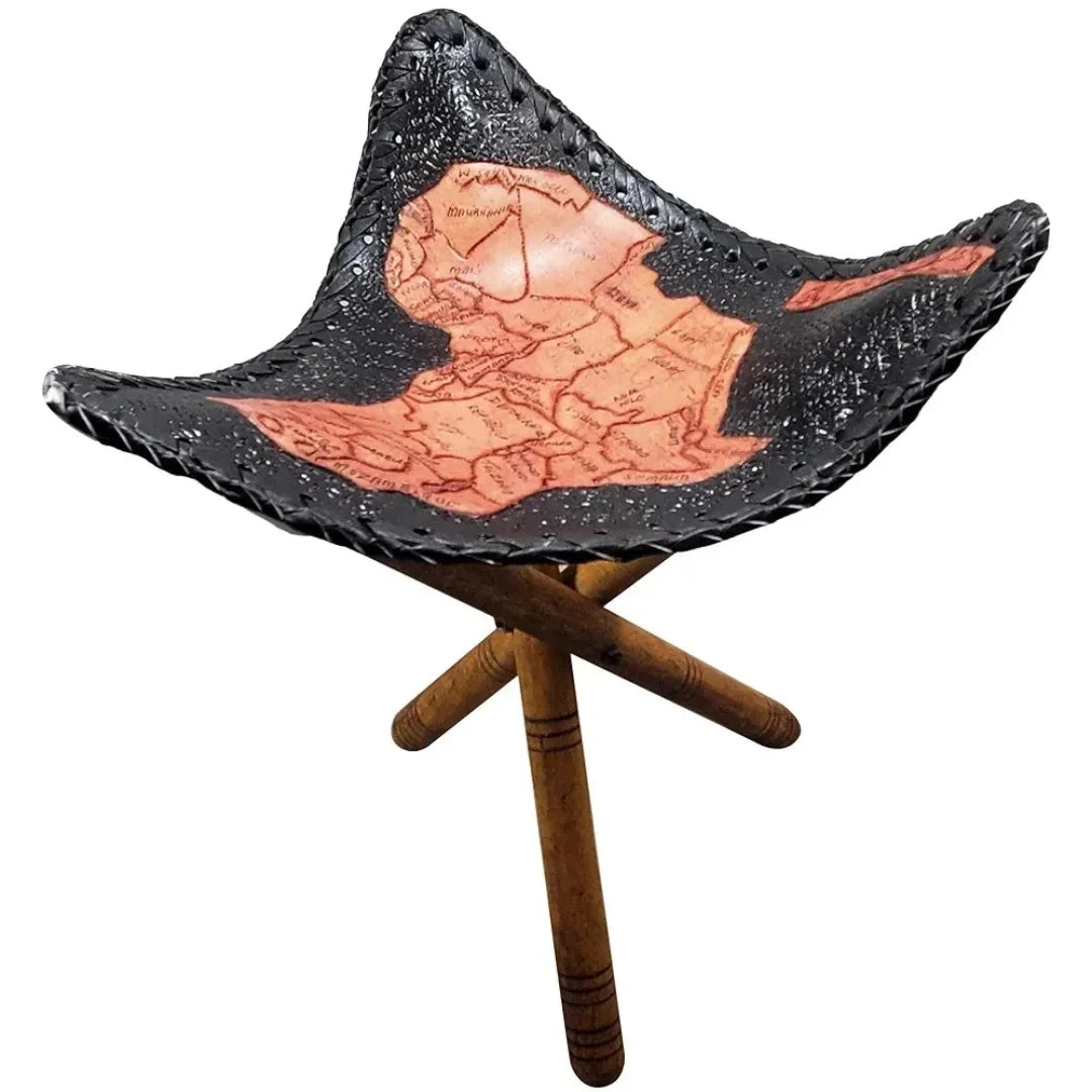 AFRICA MAP STOOL – Leather Seat with Cultural Cartography.