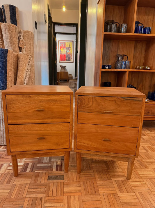 Maasai Twin Silence – 'Enkátá Enkarepu' (Sacred Stillness) – Bedside Tables & Ritual Shelving Ensemble.