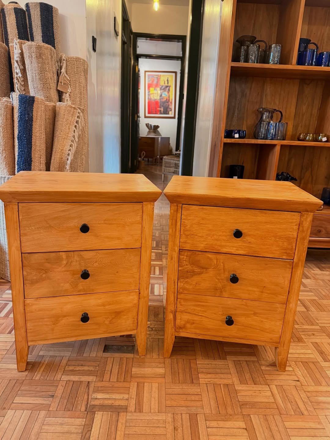 Maasai Twin Offering – 'Enkátá Olng’ej' (Echo Form) – Open-Shelf Nightstands & Ritual Storage Ensemble.