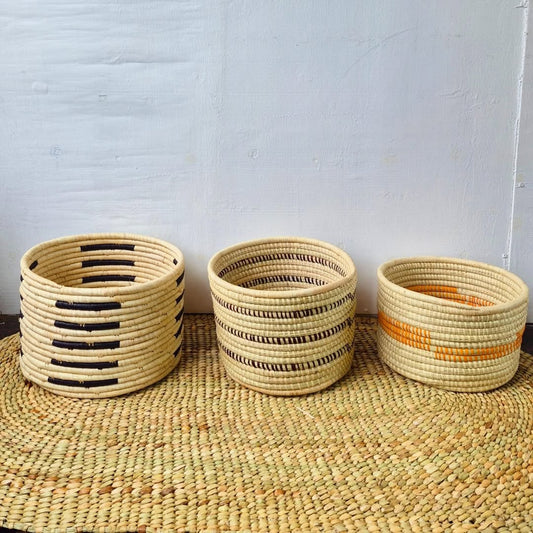 Striped Woven Baskets on Mat - Circle of Rhythm & Rest – Enkito e Naramat (Step of Stillness).