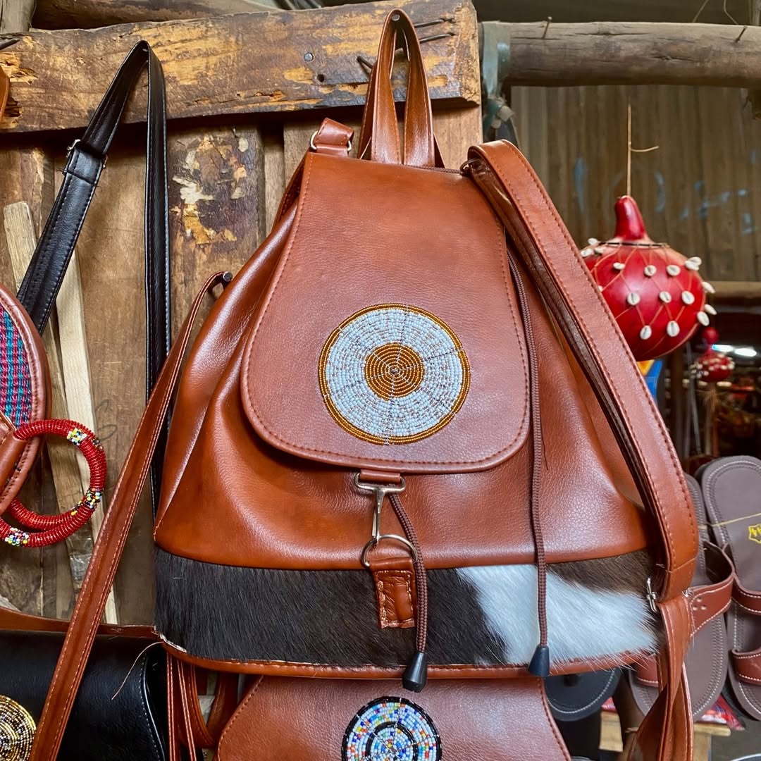 Maasai Beaded Leather Backpack – ‘Nguvu ya Asili’ (Power of Nature) Edition.