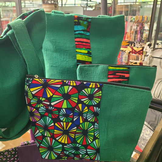Green Textile Bag Ritual Ensemble - Maasai Geometry of Ground – 'Enkátá Olkaria' (Journey & Pattern).