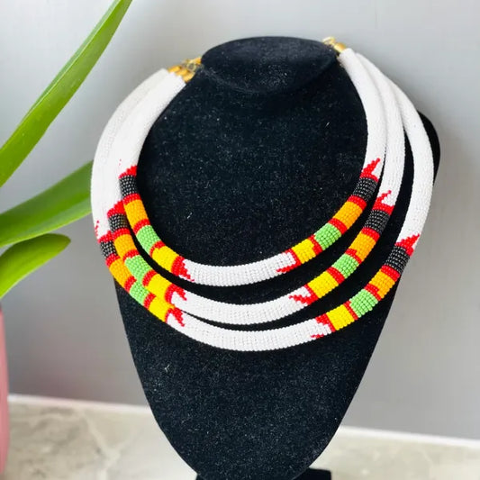 Geometric Beaded Necklace – Enkare e Sidai le Enkito (Beautiful River of the Cloth) – Purity Edition.