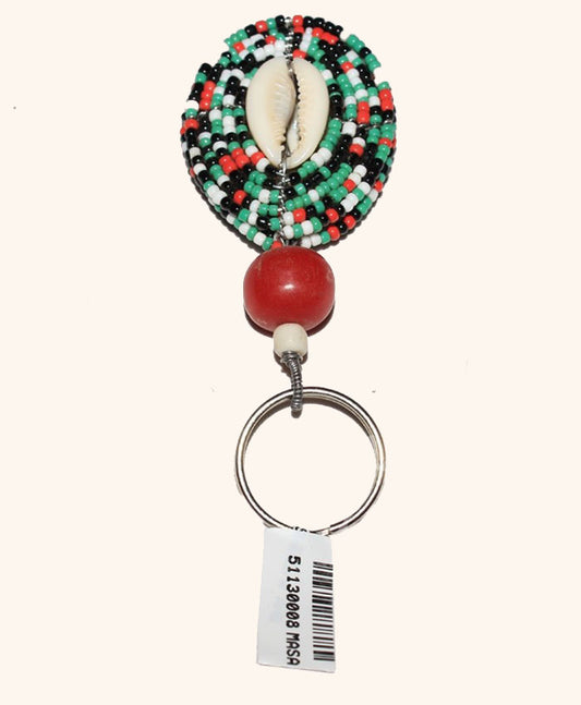 Cowrie Beaded Oval Keychain – Olng’ejuk le Enkare e Nkae (Vessel of the Adornment Spirit) – Dual Blessing Edition.