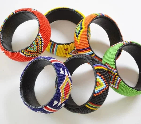Handmade Maasai Beaded Bracelets – Geometric Color Set – Enkare e Nkae Sidai (River of Beauty).