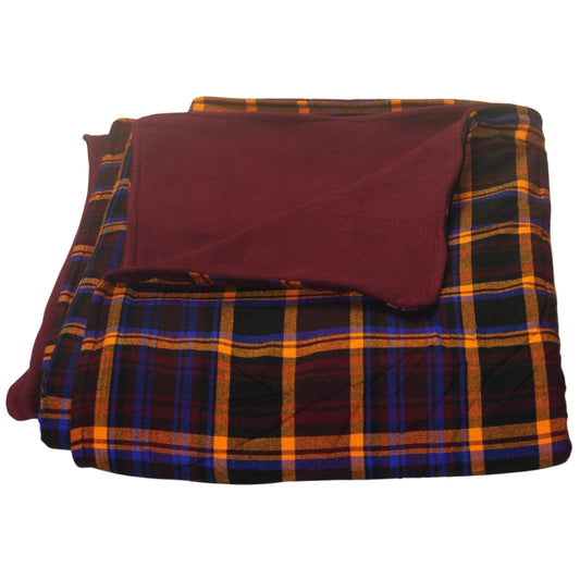 Authentic Maasai Shuka Blanket – Yellow, Orange and Blue Tartan with Maroon Fleece – Enkito e Maa (Cloth of the People).