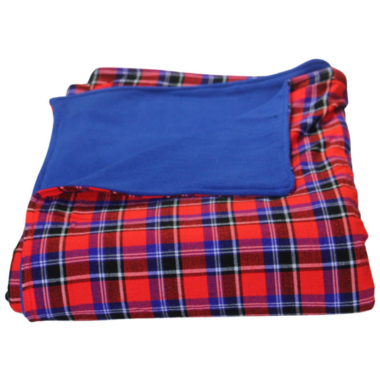 Authentic Maasai Shuka Blanket – Red, Black and Blue Tartan – Enkito e Maa (Cloth of the People).