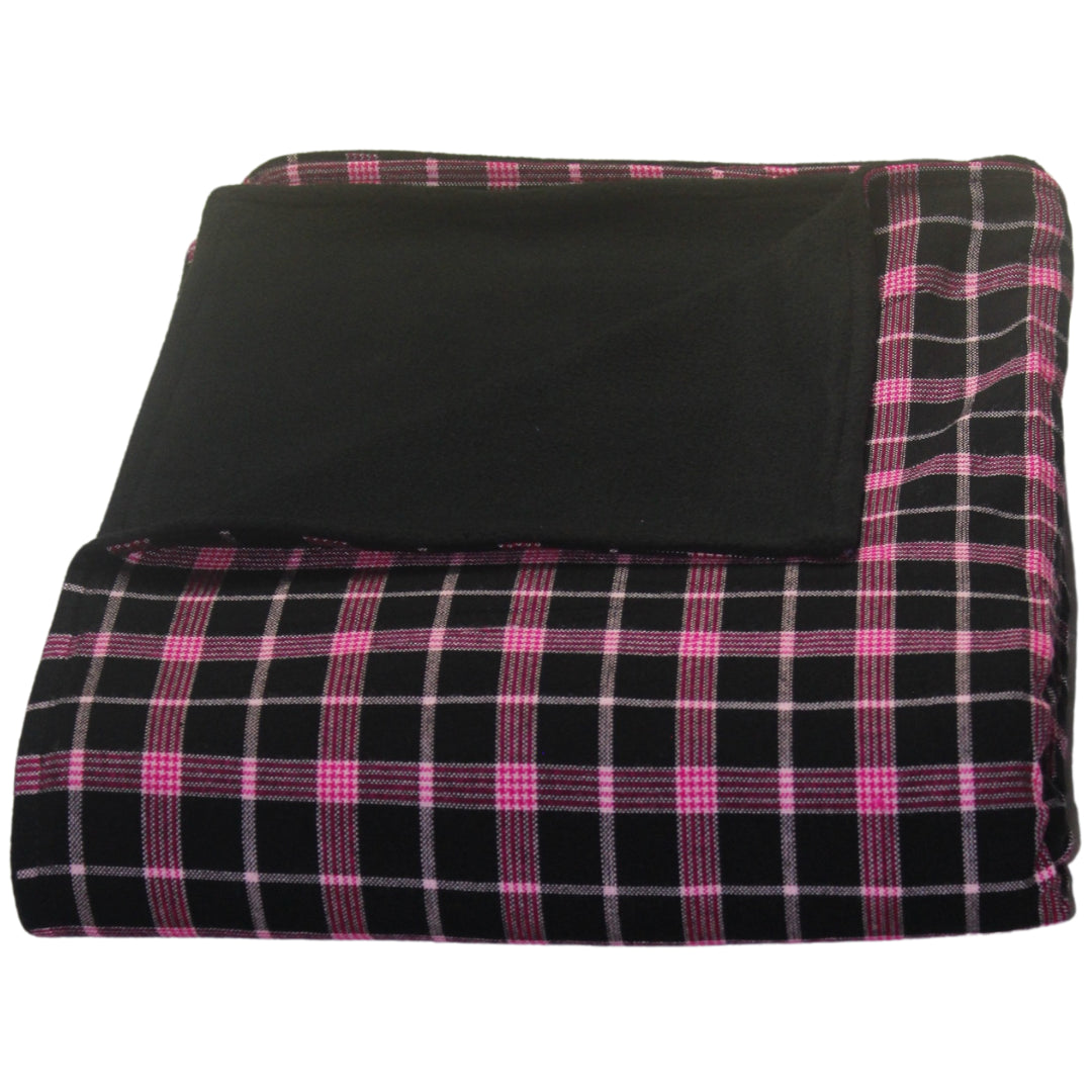 Authentic Maasai Shuka Blanket – Pink and Black Plaid with Solid Black Fleece – Enkito e Maa (Cloth of the People).