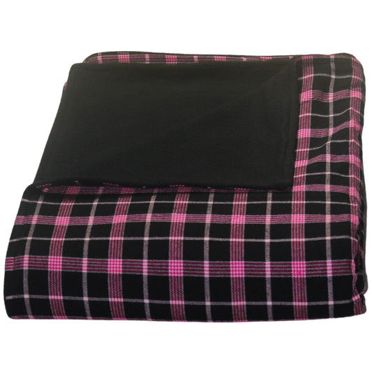 Authentic Maasai Shuka Blanket – Pink and Black Plaid with Solid Black Fleece – Enkito e Maa (Cloth of the People).