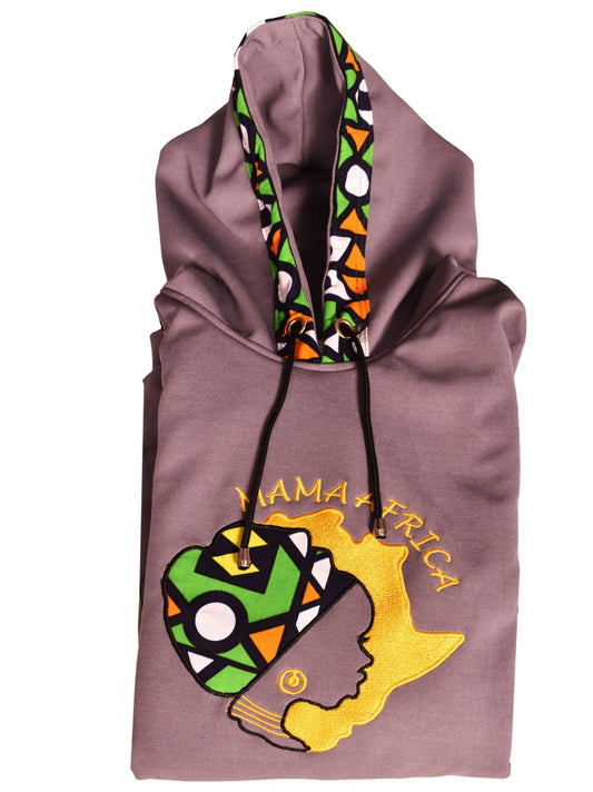 African Heritage Hoodie – Muted Purple with Embroidered ‘Mama Africa’ Design – Enkoshoke le Sidai (Garment of Beauty).