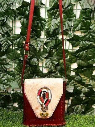 Handmade Beaded Shoulder Bag – Deep Red with Black and White Flap – Enkare le Sidai (River of Beauty).