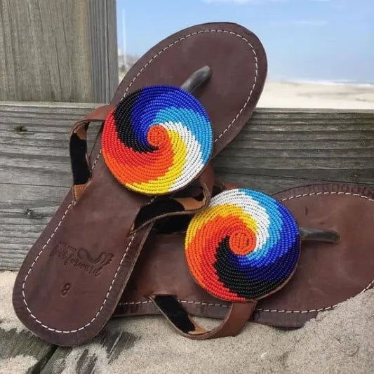 Handmade Maasai Beaded Sandals – Rainbow Spiral Motif – Enkito e Sidai (Step of Beauty).