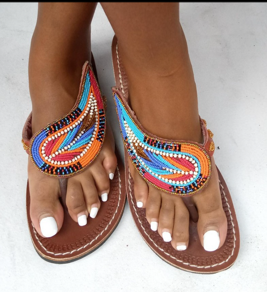 Handmade Maasai Beaded Sandals – Swirling Multicolor Motif – Enkito e Sidai (Step of Beauty).