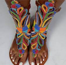 Handmade Maasai Beaded Sandals – Swirl and Loop Motif – Enkito e Sidai (Step of Beauty).
